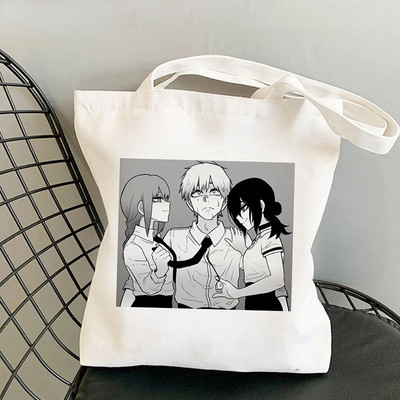 Motorzāģa vīrietis Anime Shopper Bag Harajuku Eco Resauble Tote Somas sievietēm Street Style Lielas ietilpības iepirkumu soma Bolso Mujer
