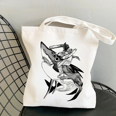 Motorzāģa vīrietis Anime Shopper Bag Harajuku Eco Resauble Tote Somas sievietēm Street Style Lielas ietilpības iepirkumu soma Bolso Mujer