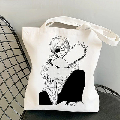 Motorzāģa vīrietis Anime Shopper Bag Harajuku Eco Resauble Tote Somas sievietēm Street Style Lielas ietilpības iepirkumu soma Bolso Mujer