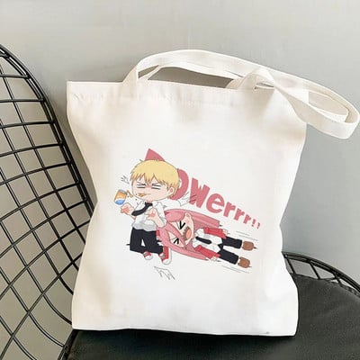 Motorzāģa vīrietis Anime Shopper Bag Harajuku Eco Resauble Tote Somas sievietēm Street Style Lielas ietilpības iepirkumu soma Bolso Mujer
