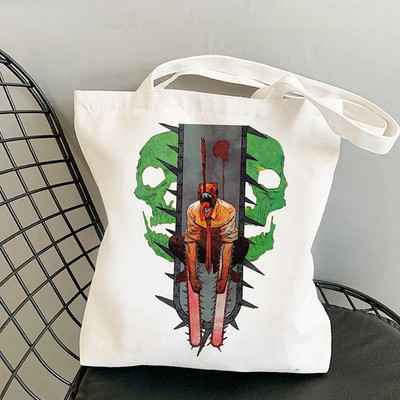 Motorzāģa vīrietis Anime Shopper Bag Harajuku Eco Resauble Tote Somas sievietēm Street Style Lielas ietilpības iepirkumu soma Bolso Mujer