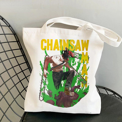 Motorzāģa vīrietis Anime Shopper Bag Harajuku Eco Resauble Tote Somas sievietēm Street Style Lielas ietilpības iepirkumu soma Bolso Mujer