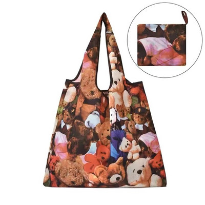 Μεσαίο φιλικό προς το περιβάλλον πτυσσόμενη τσάντα αγορών επαναχρησιμοποιήσιμη γυναικεία τσάντα φορητό ώμο για ταξίδια τσάντα παντοπωλείου Fashion Pocket Tote