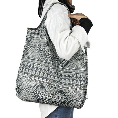 Μεσαίο φιλικό προς το περιβάλλον πτυσσόμενη τσάντα αγορών επαναχρησιμοποιήσιμη γυναικεία τσάντα φορητό ώμο για ταξίδια τσάντα παντοπωλείου Fashion Pocket Tote