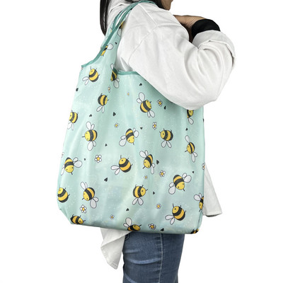 Μεσαίο φιλικό προς το περιβάλλον πτυσσόμενη τσάντα αγορών επαναχρησιμοποιήσιμη γυναικεία τσάντα φορητό ώμο για ταξίδια τσάντα παντοπωλείου Fashion Pocket Tote