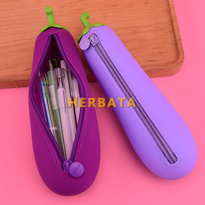 Baklažānu penālis silikona želejas penālis bērniem rakstāmpiederumu somas Cartuchera studentu pildspalvu soma skolas piederumu uzglabāšanas kaste