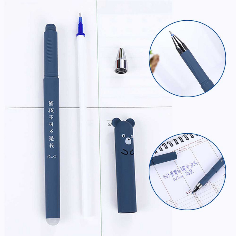 Umitive 4 kom. 0,35 mm Izbrisiva gel olovka s plavom crnom tintom Olovka sa životinjama iz crtića za učenike Poklon Školski uredski pribor Papirnice