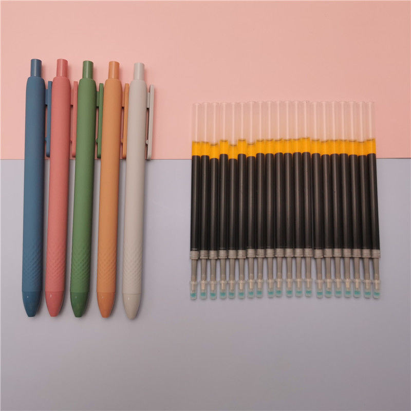 Set de 5 pixuri gel Morandi, cerneală neagră, 0,5 mm, scris neted, pix drăguț, rechizite școlare, birou Kawaii, pix cu minge de papetărie