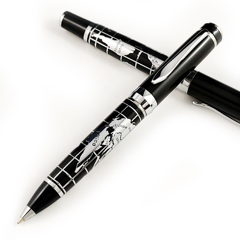 Vânzare fierbinte Full Metal World Map Design Roller Ballpoint Pen Birou Bărbați de afaceri Cadou de zi de naștere Pix de scris poate face logo