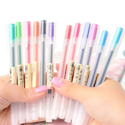 12 Krāsa/partija 0.5mm Krāsaina gēla pildspalva Skolas Biroja piederumi Ložu dienas Rokas konts Kancelejas preces Kawaii Japāņu MUJI Pildspalvas stilā