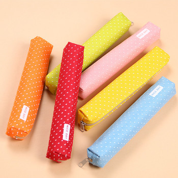 1PC Kawaii Mini Colorful Dot Pattern Students Детска платнена чанта за химикалки С цип Пенал за моливи Розови ученически пособия Сладка чанта