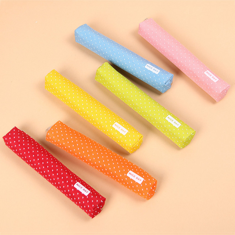 1PC Kawaii Mini Colorat Dot Pattern Studenți Copii Pânză Pen Geanta cu fermoar Husa pentru creion Rechizite școlare roz Geantă drăguță
