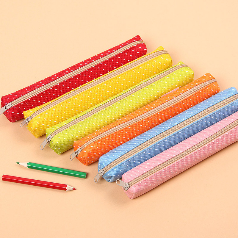 1PC Kawaii Mini Colorat Dot Pattern Studenți Copii Pânză Pen Geanta cu fermoar Husa pentru creion Rechizite școlare roz Geantă drăguță