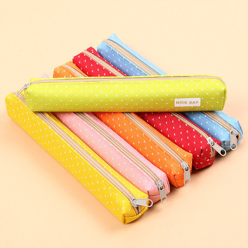 1PC Kawaii Mini Colorat Dot Pattern Studenți Copii Pânză Pen Geanta cu fermoar Husa pentru creion Rechizite școlare roz Geantă drăguță