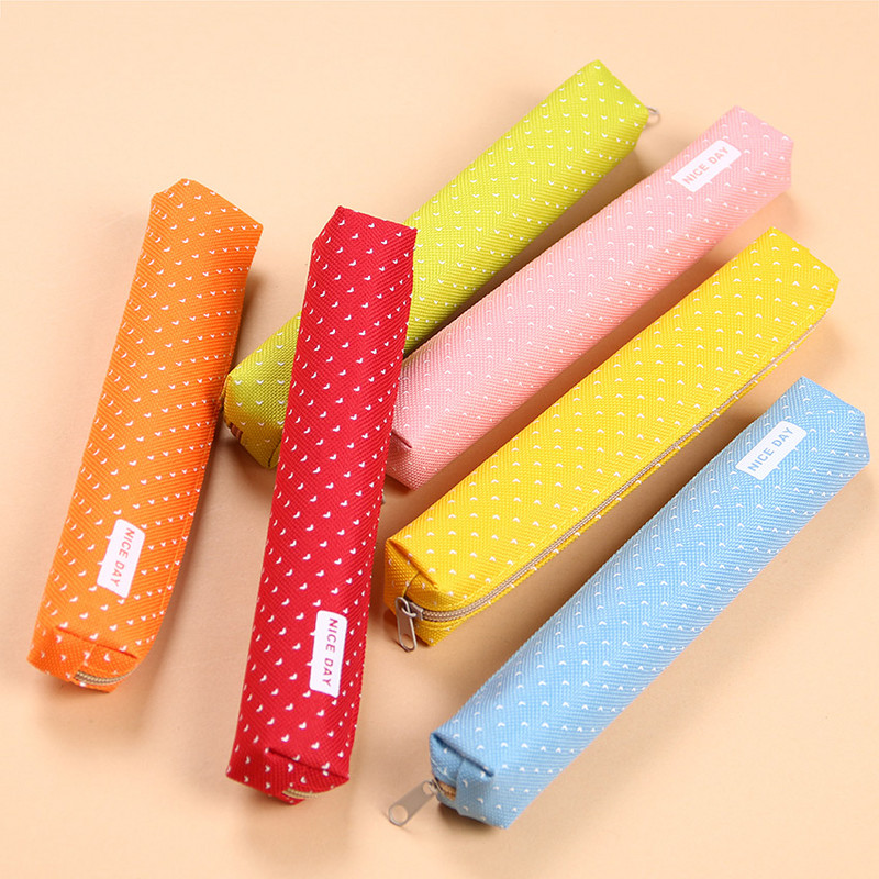 1PC Kawaii Mini Colorat Dot Pattern Studenți Copii Pânză Pen Geanta cu fermoar Husa pentru creion Rechizite școlare roz Geantă drăguță