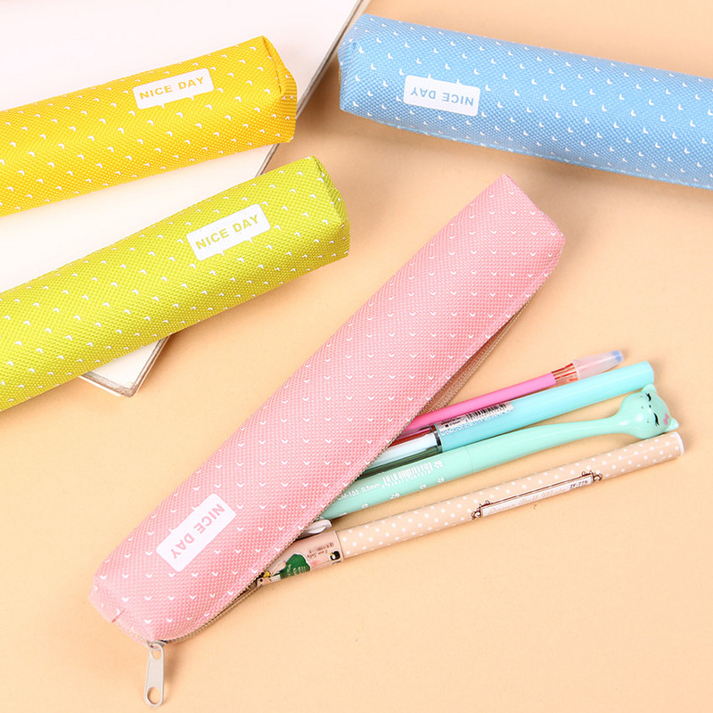 1PC Kawaii Mini Colorat Dot Pattern Studenți Copii Pânză Pen Geanta cu fermoar Husa pentru creion Rechizite școlare roz Geantă drăguță