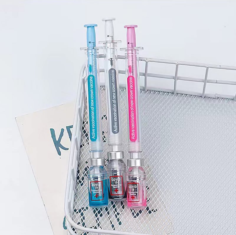 6kom/set Nova kreativna simulacija gel olovke za špricu eliminira injekciju virusa Oblik šprice s crnom tintom Olovka za potpis Olovka za cjepivo