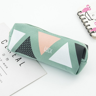 Cutie de creion cu fermoar geometric pentru fete drăguță geantă cosmetică din pânză, pungă pentru pix, cutie de papetărie, cadou pentru copii, rechizite școlare de birou