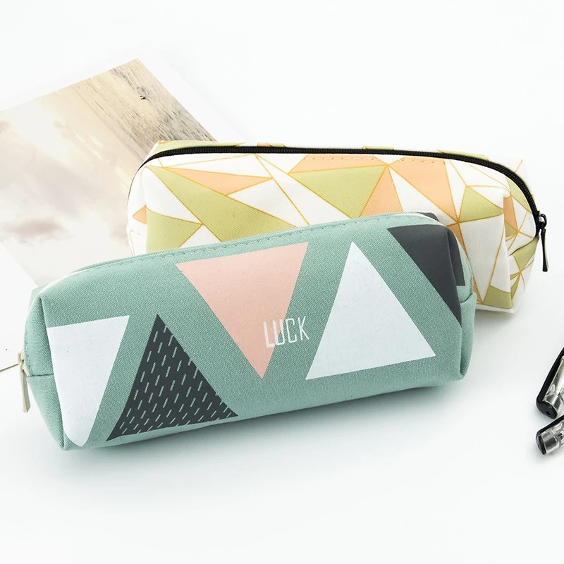 Cutie de creion cu fermoar geometric pentru fete drăguță geantă cosmetică din pânză, pungă pentru pix, cutie de papetărie, cadou pentru copii, rechizite școlare de birou