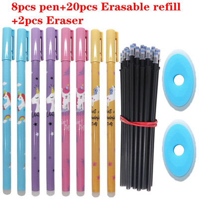 28Pcs/Lot Set olovaka koje se mogu izbrisati Ručka koja se može prati Plava crna tinta Gel olovke za pisanje za školske uredske potrepštine Rezervni pribor za ispit