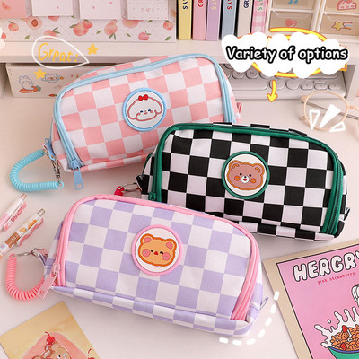 Kawaii Checkerboard Pencil Simple Large Capacity Pencil Bag for Girls Студентски корейски канцеларски материали Canvas Estuche