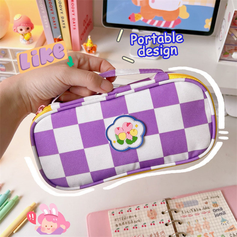 Kawaii šachmatų lentos pieštukų dėklas Paprastas didelės talpos pieštukų krepšys mergaitėms studentiškas korėjiečių raštinės reikmenys drobė Estuche