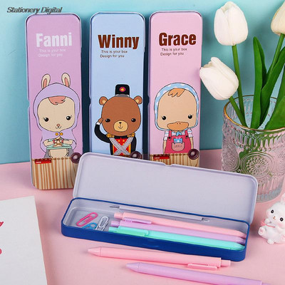 Μεταλλική μολυβοθήκη Student Stationery Tin Cartoon Animals Σιδερένια μεταλλική μολυβοθήκη για στυλό κουτί αποθήκευσης χαρτικών