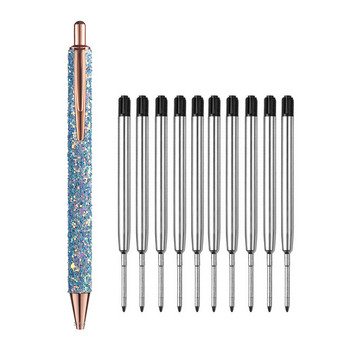 11 τμχ/σετ Glitter Sequin Metal Pen 1,0mm Μπλε Μαύρη Ράβδο Ανταλλακτικής Αναδιπλούμενης Στυλό για Σχολικό Γραφείο Δώρο