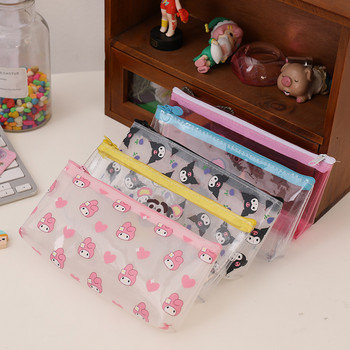 Sanrio Прозрачен калъф за моливи Kawaii Kuromi Cinnamoroll My Melody Storage Канцеларски материали Ученически пособия Чанта с цип