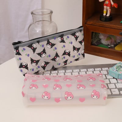 Sanrio Transparent Pencil Case Kawaii Kuromi Cinnamoroll My Melody Storage Stationery Student School Supplies Zipper Bag
