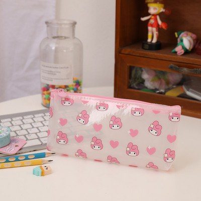 Sanrio Прозрачен калъф за моливи Kawaii Kuromi Cinnamoroll My Melody Storage Канцеларски материали Ученически пособия Чанта с цип