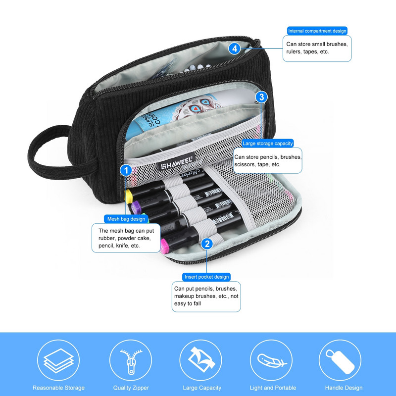 HAWEEL Husă triunghiulară din velur pentru pix Geantă pentru pix Husă pentru machiaj Geanta organizatoare pentru cosmetice de călătorie Geantă universală de depozitare