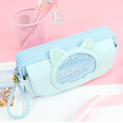 Mielas pieštuko krepšys Quicksand katės pieštukų dėklas mergaitėms Kawaii raštinės reikmenų krepšys trijų sluoksnių didelis rašiklio dėklas mergaičių animacinių filmų pieštukų dėžutė studentams