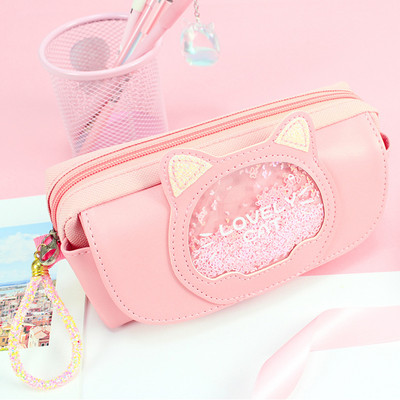 Mielas pieštuko krepšys Quicksand katės pieštukų dėklas mergaitėms Kawaii raštinės reikmenų krepšys trijų sluoksnių didelis rašiklio dėklas mergaičių animacinių filmų pieštukų dėžutė studentams