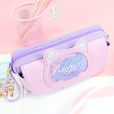 Mielas pieštuko krepšys Quicksand katės pieštukų dėklas mergaitėms Kawaii raštinės reikmenų krepšys trijų sluoksnių didelis rašiklio dėklas mergaičių animacinių filmų pieštukų dėžutė studentams