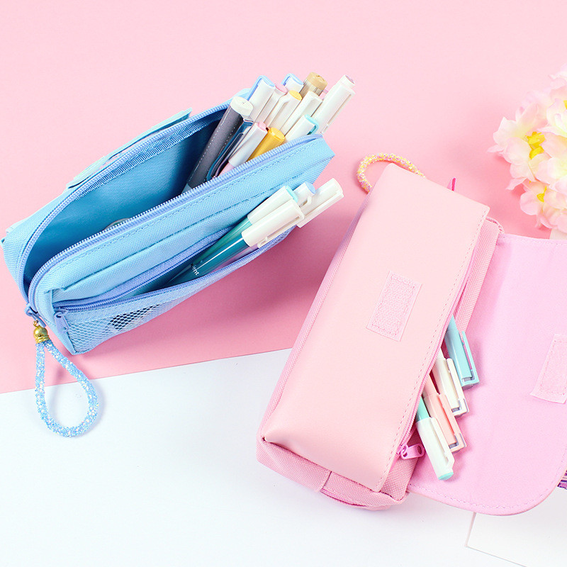 Mielas pieštuko krepšys Quicksand katės pieštukų dėklas mergaitėms Kawaii raštinės reikmenų krepšys trijų sluoksnių didelis rašiklio dėklas mergaičių animacinių filmų pieštukų dėžutė studentams