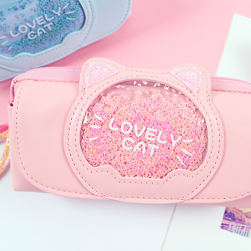 Mielas pieštuko krepšys Quicksand katės pieštukų dėklas mergaitėms Kawaii raštinės reikmenų krepšys trijų sluoksnių didelis rašiklio dėklas mergaičių animacinių filmų pieštukų dėžutė studentams