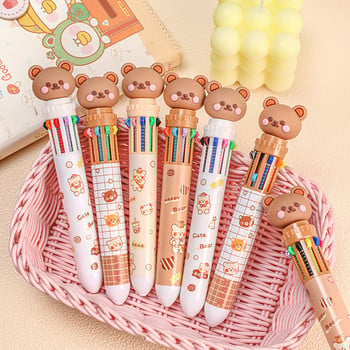 10 Χρώματα Cute Cartoon Bear Ballpoint Pen School Προμήθειες γραφείου Χαρτικά Papelaria Escolar Πολύχρωμα στυλό Πολύχρωμο ξαναγέμισμα