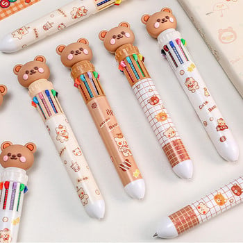 10 Χρώματα Cute Cartoon Bear Ballpoint Pen School Προμήθειες γραφείου Χαρτικά Papelaria Escolar Πολύχρωμα στυλό Πολύχρωμο ξαναγέμισμα