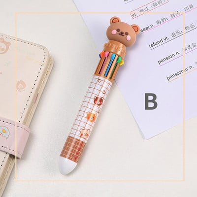 10 farieb Roztomilý kreslený medvedík Guľôčkové pero Školské kancelárske potreby Papiernictvo Papelaria Escolar Viacfarebné perá Farebná náplň