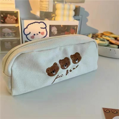 Bear Kawaii tolltartó tárolótáska iskolai kellékek aranyos táska kozmetikai táska hordozható, nagy kapacitású diáklevélpapír