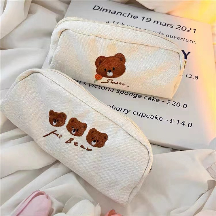 Bear Kawaii tolltartó tárolótáska iskolai kellékek aranyos táska kozmetikai táska hordozható, nagy kapacitású diáklevélpapír