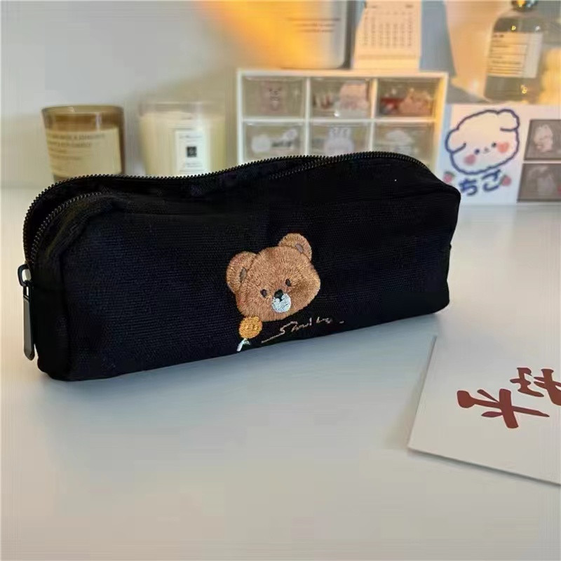 Bear Kawaii tolltartó tárolótáska iskolai kellékek aranyos táska kozmetikai táska hordozható, nagy kapacitású diáklevélpapír