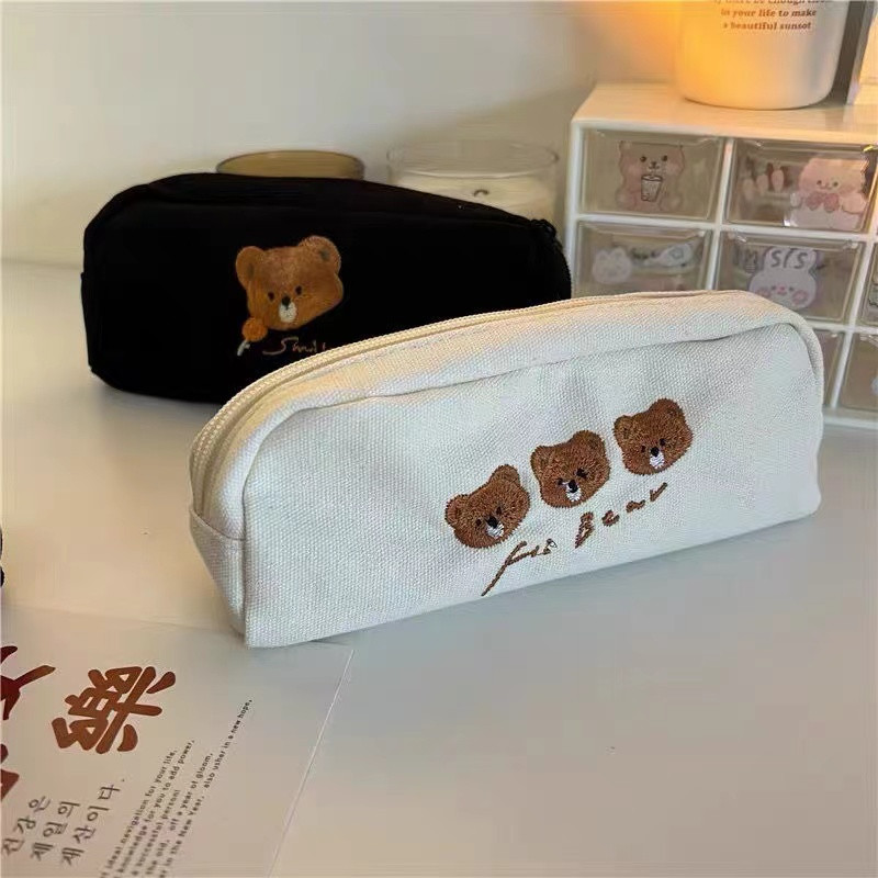 Bear Kawaii tolltartó tárolótáska iskolai kellékek aranyos táska kozmetikai táska hordozható, nagy kapacitású diáklevélpapír