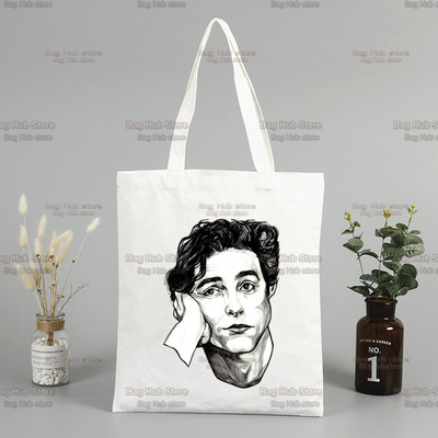 Timothee Chalamet 90s Sauc mani savā vārdā Iepirkumu maisiņš Bolsas De Tela Pārtikas preču pircējs Iepirkumu džutas maisiņš