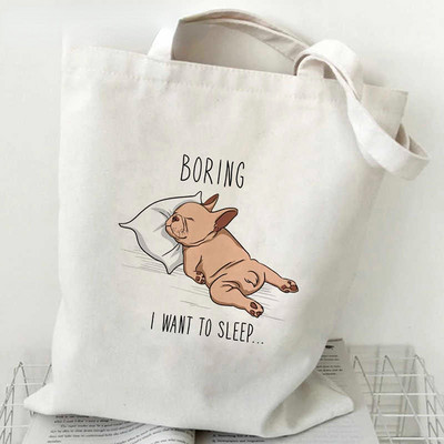 francúzsky buldoček nákupná taška bolsa bavlnená shopper kabelka plátená eko taška reciclaje sacola boodschappentas bolsa compra cabas