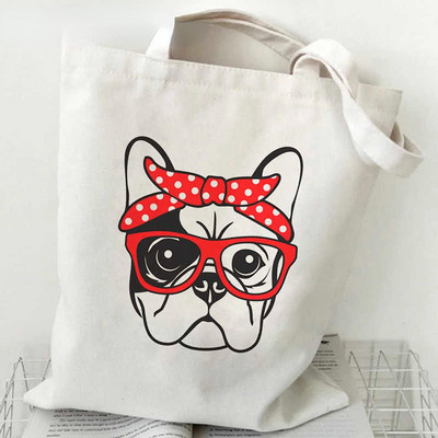 francúzsky buldoček nákupná taška bolsa bavlnená shopper kabelka plátená eko taška reciclaje sacola boodschappentas bolsa compra cabas
