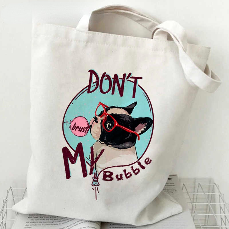 francúzsky buldoček nákupná taška bolsa bavlnená shopper kabelka plátená eko taška reciclaje sacola boodschappentas bolsa compra cabas