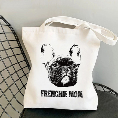 Симпатична пазарска чанта French Bulldog Ежедневни еко чанти за многократна употреба за жени Голяма пазарска чанта с дръжка