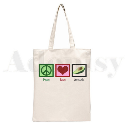 Avokaado Vegan Kawaii Vegetarian Vintage Print Korduvkasutatav ostlemine Naiste lõuend kandekotid Eco Shopper õlakotid